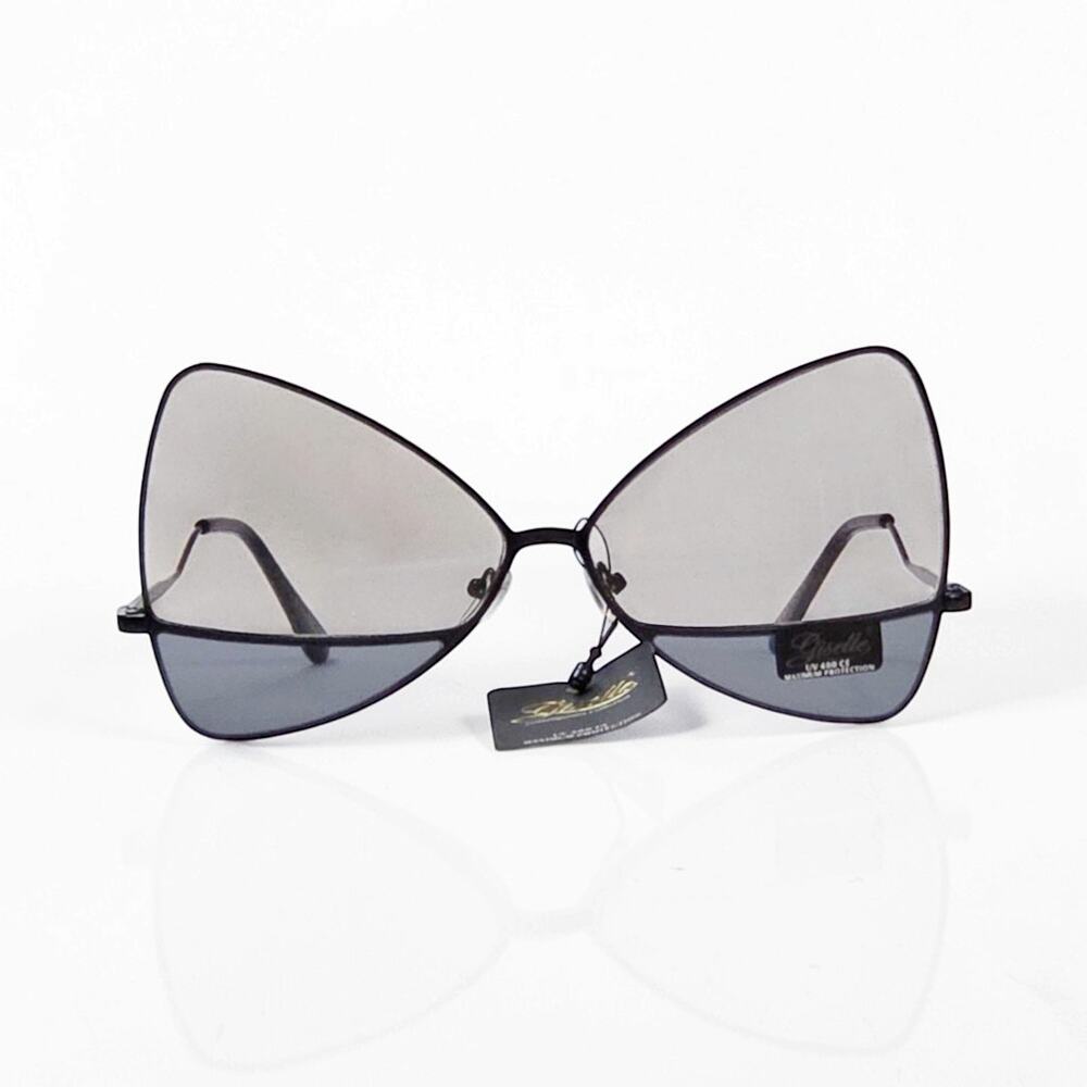 GISELLE Eyewear Blue Grey Black Metal Butterfly Sunglasses Oversized NEW